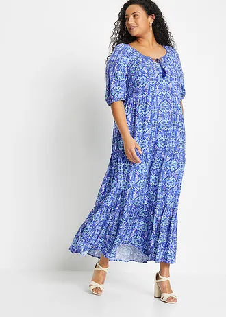 Rochie maxi din viscoză 100%, culoare: albastru-briliant cu imprimeu