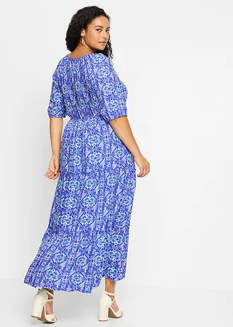 Gedessineerde maxi jurk van viscose, Kleur: edelsteenblauw gedessineerd