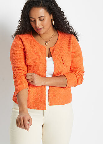 Bouclé vest, Kleur: mango