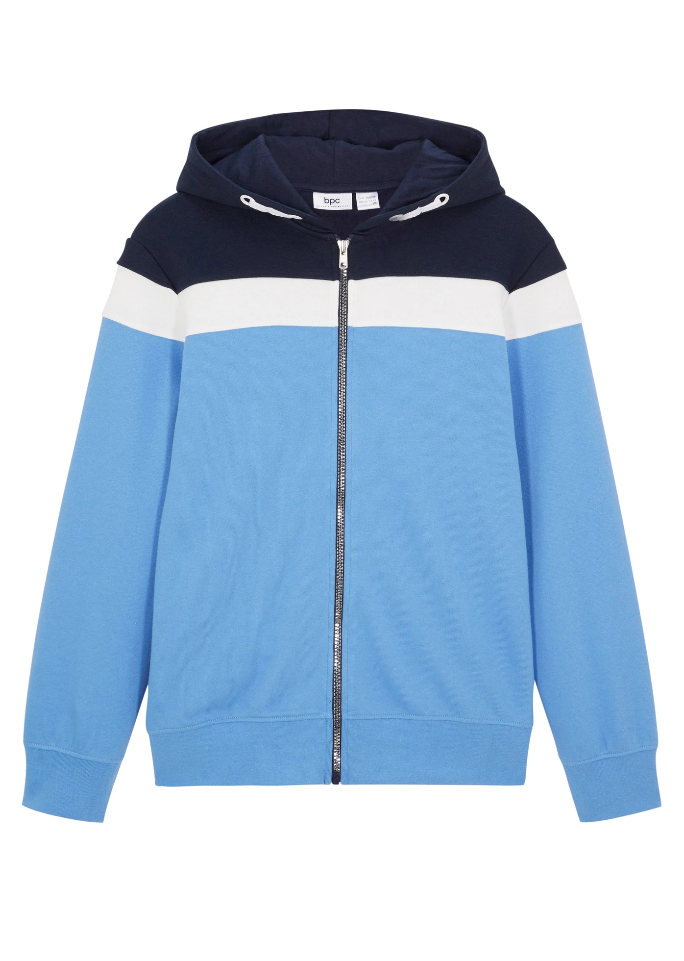 Mikina na zapínání s kapucí z měkké bavlněné směsi • tmavě modrá /přírodní bílá/světle modrá • bonprix obchod