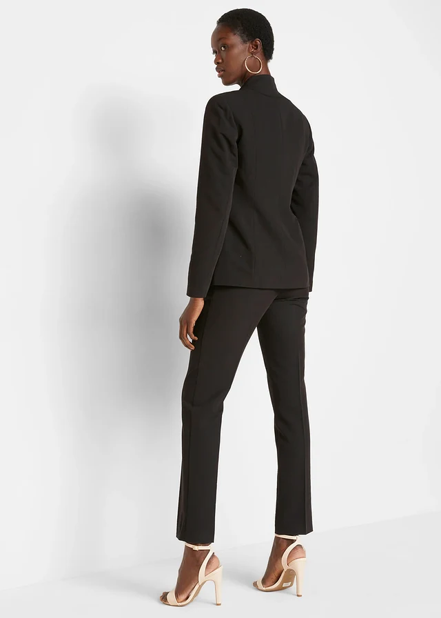 Broekpak For Dames, Elegant, Businesspak, Set Van En Broek, 2-piece Pak, Pak Met Lange Mouwen, Revers, Kantoor, OL, Slim Fit, 2 Stuks(Noir,S