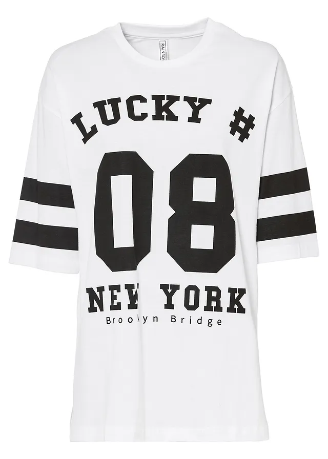 Oversized shirt van puur biologisch katoen • wit-zwart met print • bonprix online shop