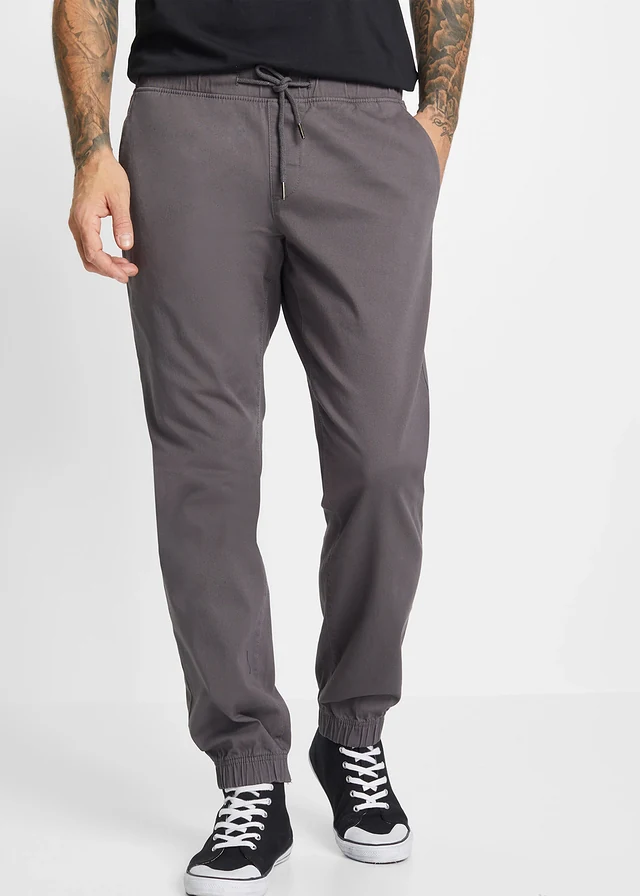 Pantalon chino jogger loose, droit, Couleur: gris ardoise