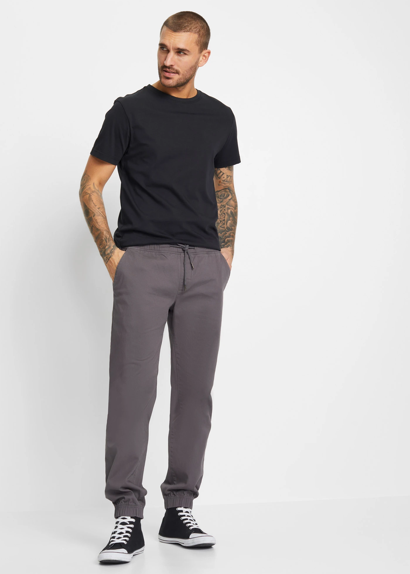 Spodnie chino z gumką w talii, ze stretchem, Relaxed Fit Straight • szary łupkowy • sklep bonprix