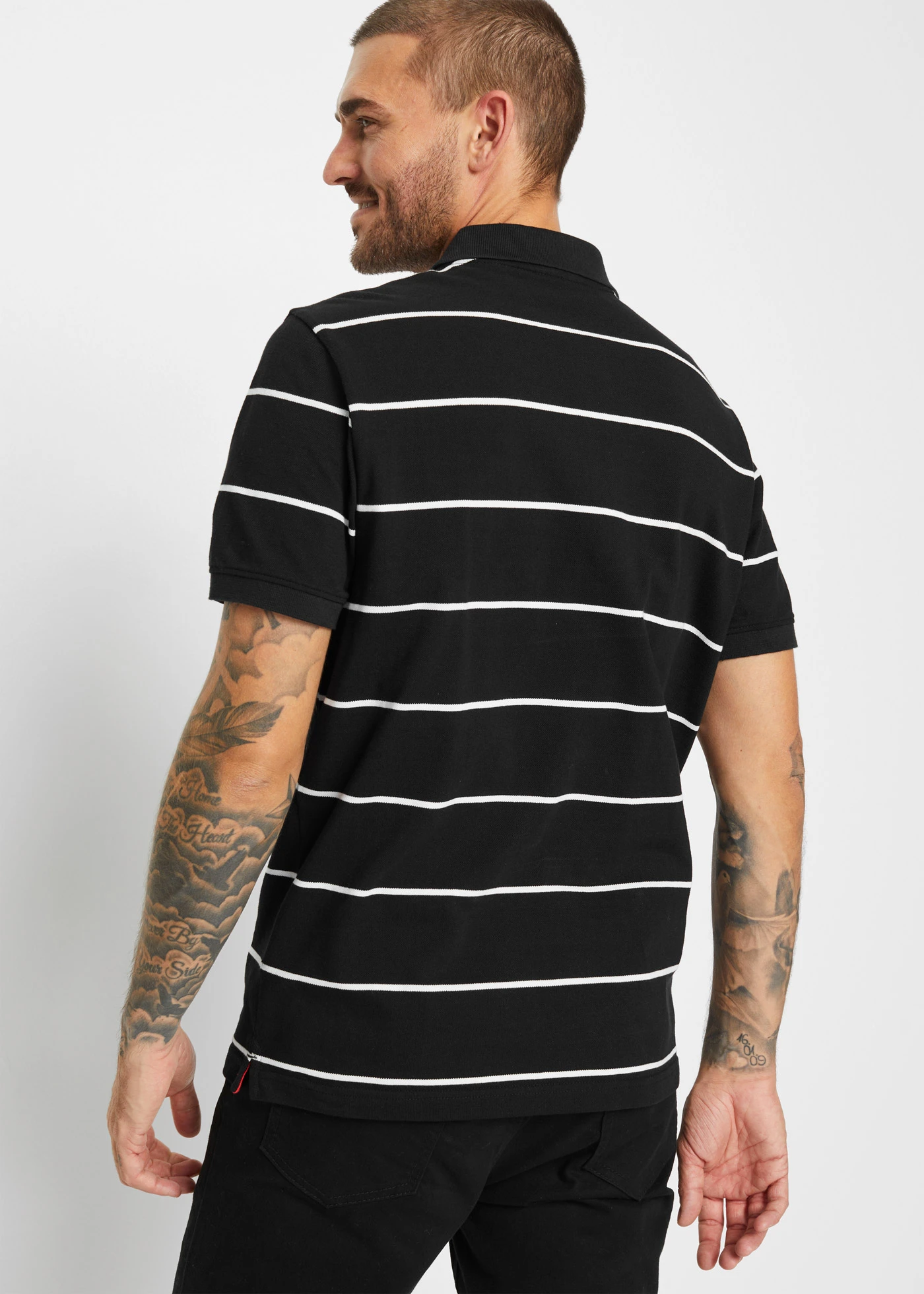 Poloshirt van puur katoen (set van 2) • zwart+wit gestreept • bonprix online shop