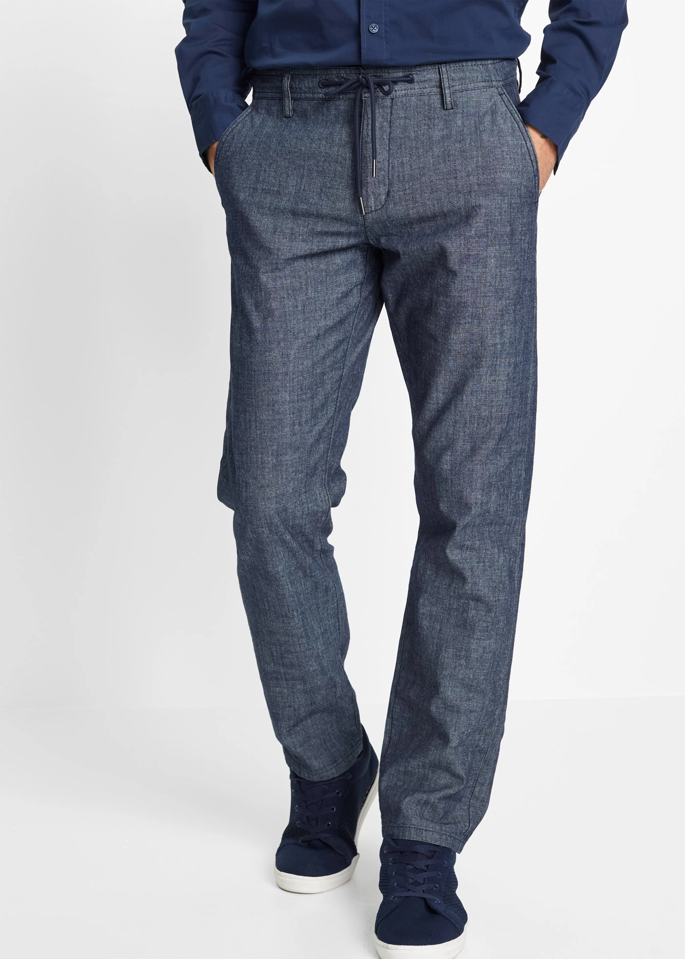 Chino kalhoty, Regular Fit, Straight, z kambriku • tmavě modrá melír • bonprix obchod