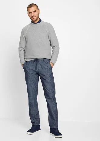 Chino kalhoty, Regular Fit, Straight, z kambriku, barva: tmavě modrá melír