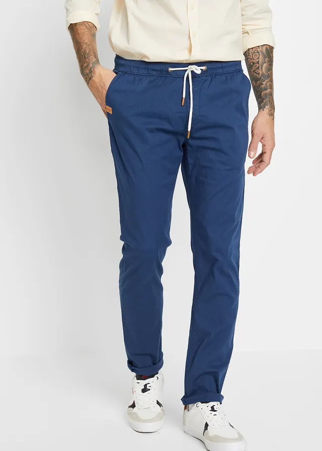 Pantalon droit taille élastiquée, slim, Couleur: bleu foncé