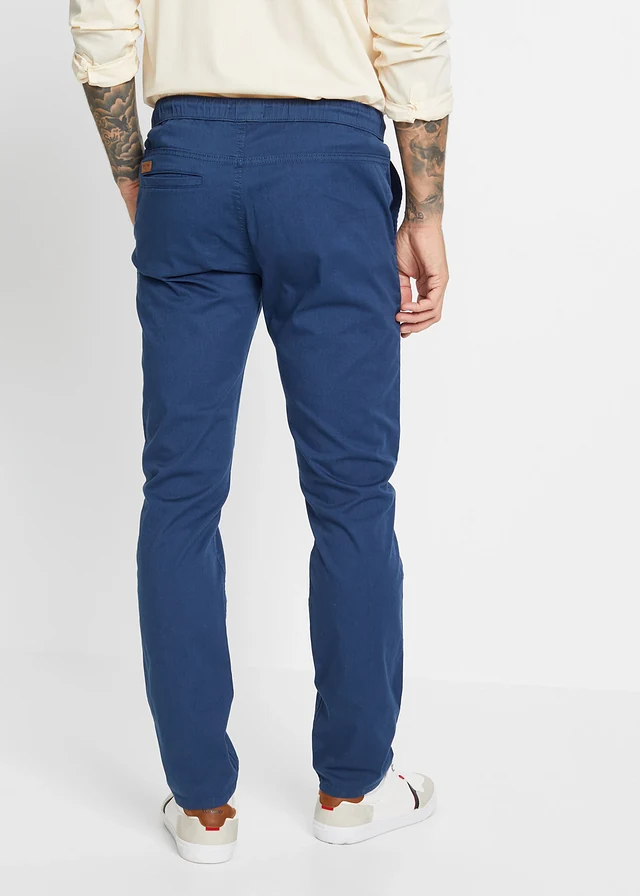 Pantalon droit taille élastiquée, slim, Couleur: bleu foncé