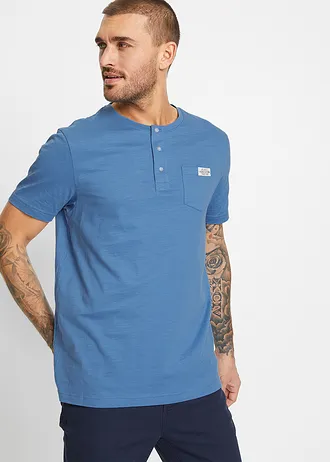 Henley shirt met comfort fit van puur biologisch katoen, korte mouw • kristalblauw • bonprix online shop