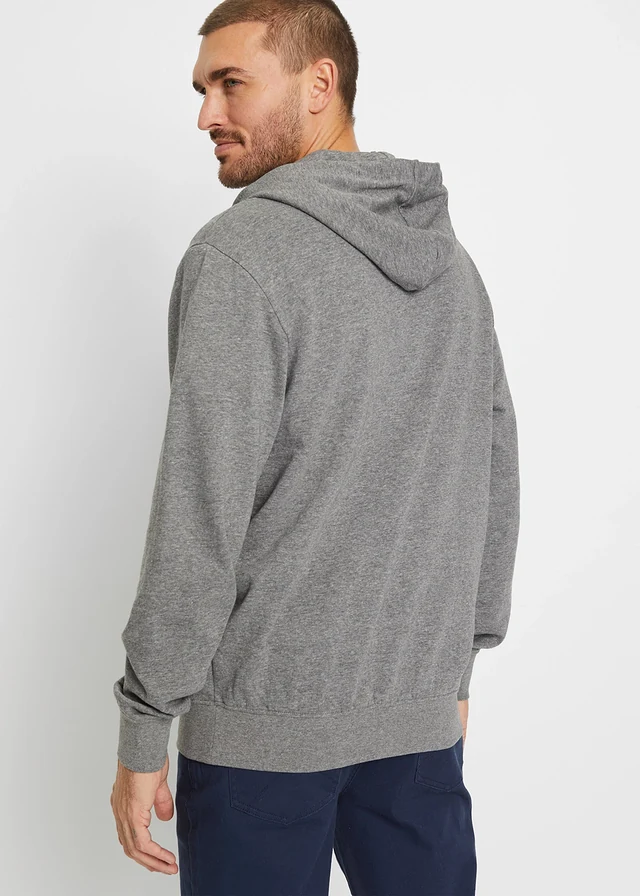 Sweatvest met capuchon en comfort fit, Kleur: grijs gemêleerd met print
