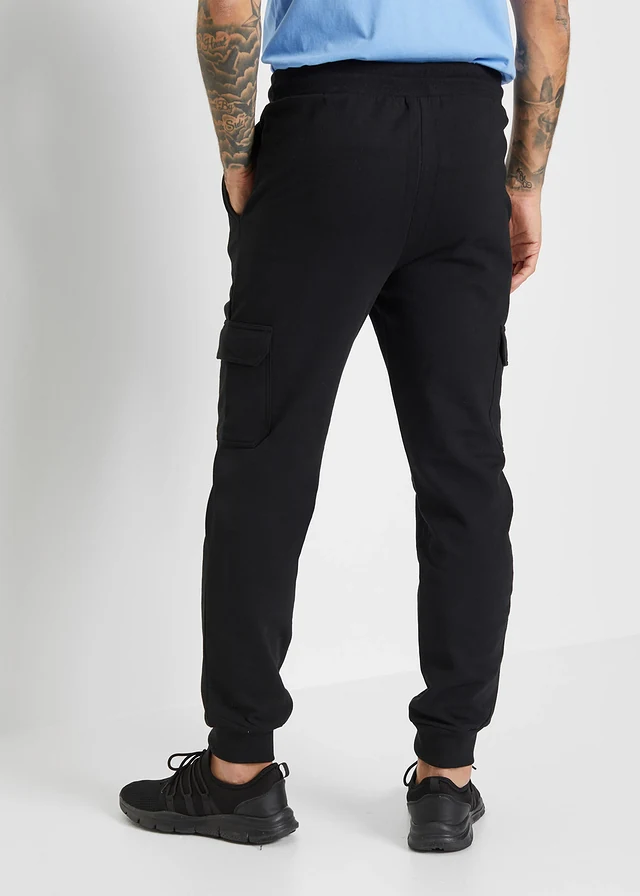 Joggingbroek met cargozakken, regular fit, Kleur: zwart