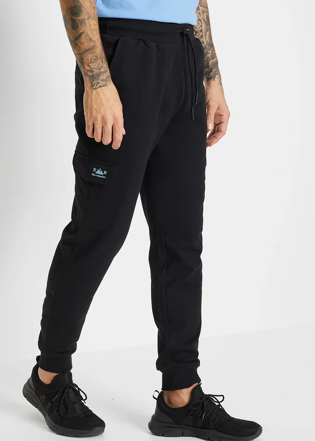 Joggingbroek met cargozakken, regular fit, Kleur: zwart