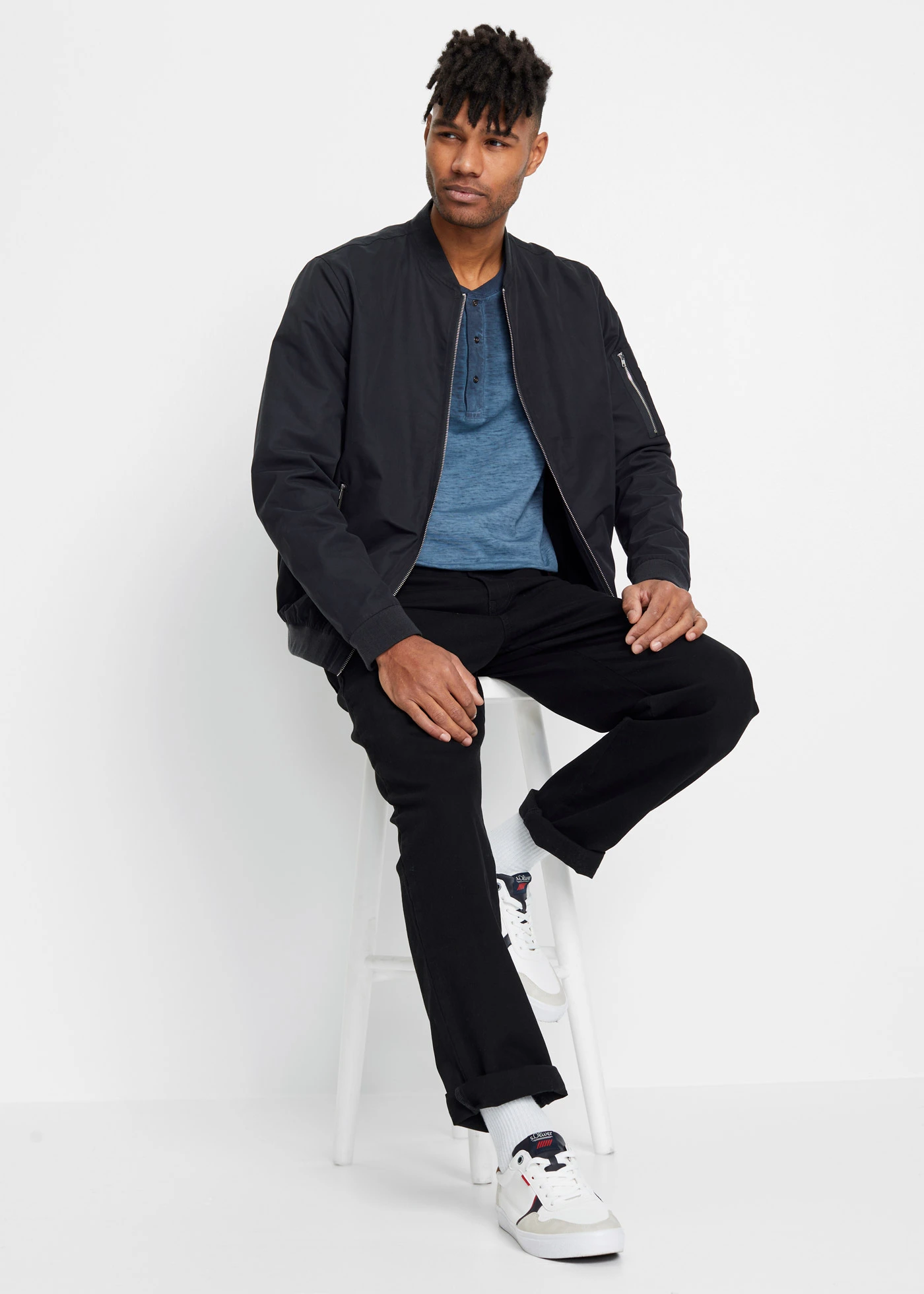 Henley shirt van puur biologisch katoen • indigo used • bonprix online shop