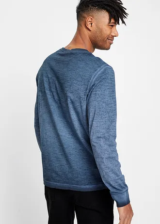 Henley shirt van biologisch katoen in gewassen look, lange mouw, Kleur: indigo used