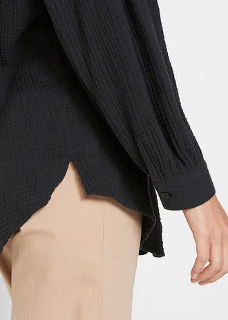 Bluză  lungă din muselină vaporoasă • negru • magazin bonprix
