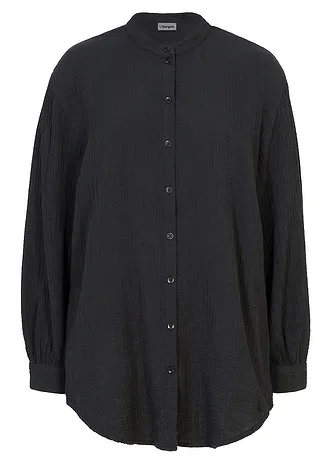 Bluză  lungă din muselină vaporoasă • negru • magazin bonprix