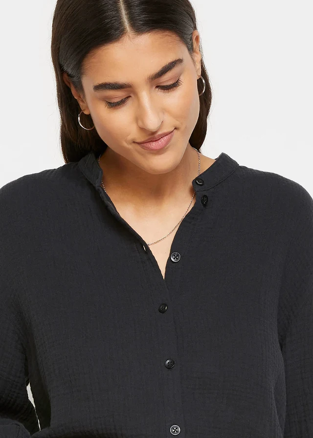 Lange blouse van luchtige mousseline • zwart • product-page.page-title-suffix