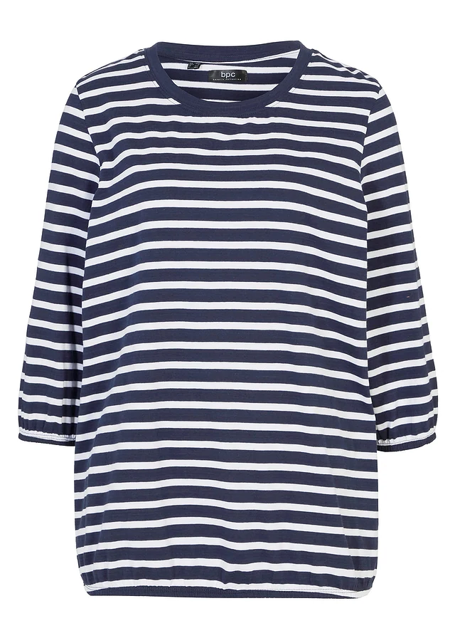 T-shirt en coton, Couleur: bleu foncé-blanc rayé