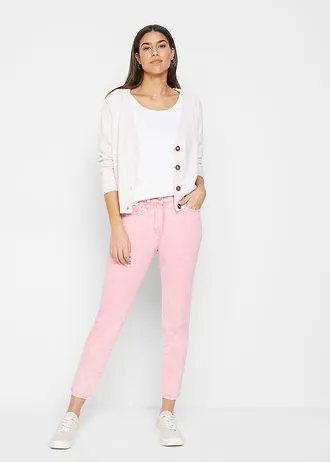 Cropped twill broek in used look, Kleur: knalroze