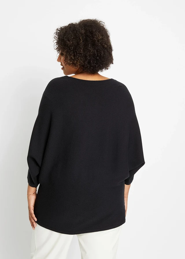 Geribde oversized trui van viscosemix, Kleur: zwart