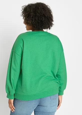 Oversized sweater in een zachte katoenmix, Kleur: opaalgroen met print
