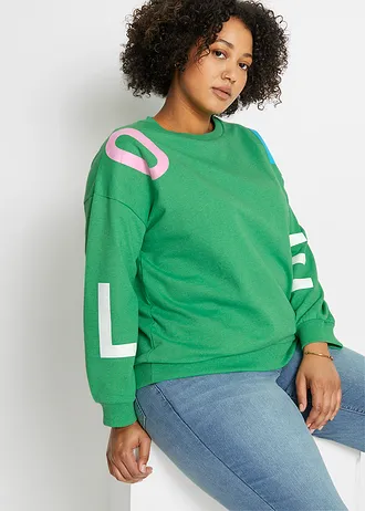 Oversize sweater met letterprint, Kleur: opaalgroen gedessineerd