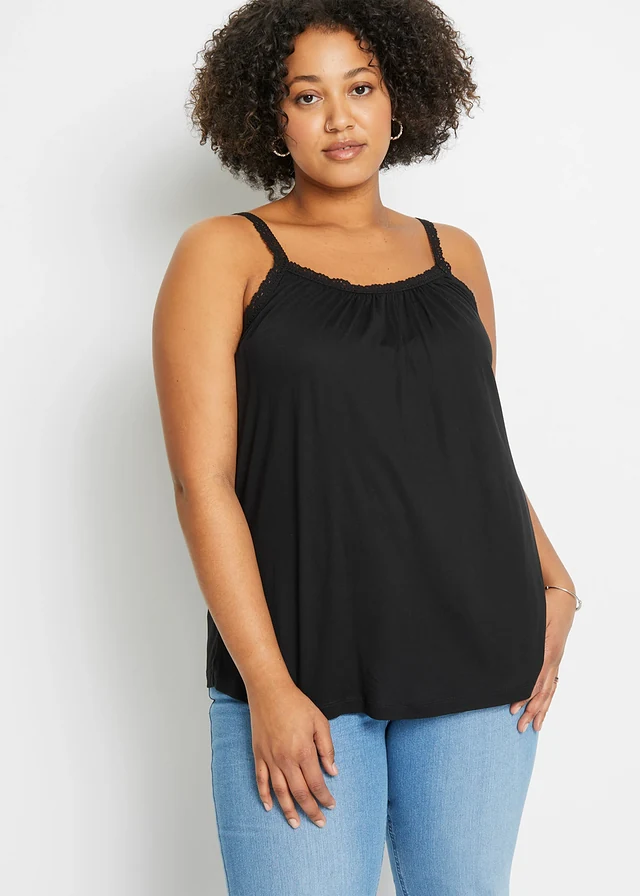 Top en viscose fluide, Couleur: noir