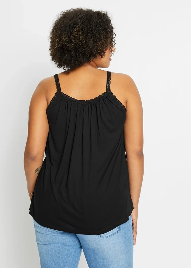 Top en viscose fluide, Couleur: noir