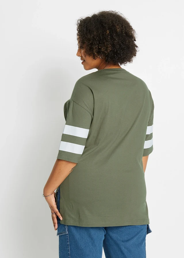 Oversized shirt van puur biologisch katoen, Kleur: olijfgroen-wit met print