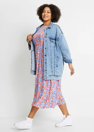 Rochie midi, culoare: violet deschis/oranj soft înflorat