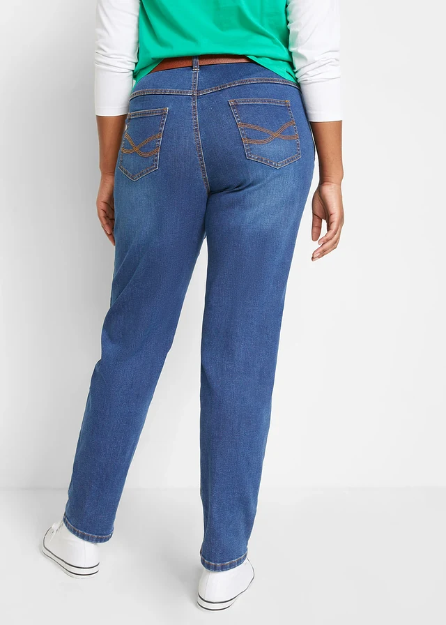 Jean mom taille haute, extensible, Couleur: bleu stone used