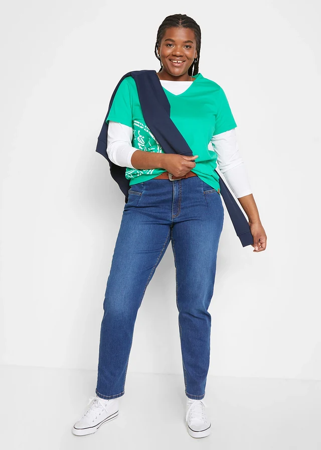 Stretch mom jeans, high waist, Kleur: blue stone used