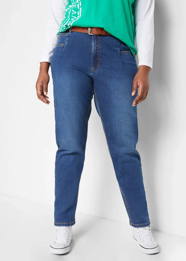 Jean mom taille haute, extensible, Couleur: bleu stone used