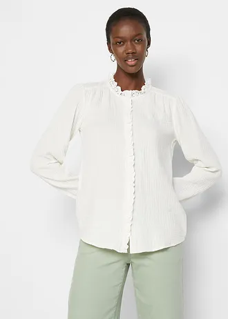 Mousseline blouse met kant • wolwit • bonprix online shop