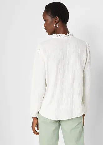 Mousseline blouse met kant • wolwit • bonprix online shop