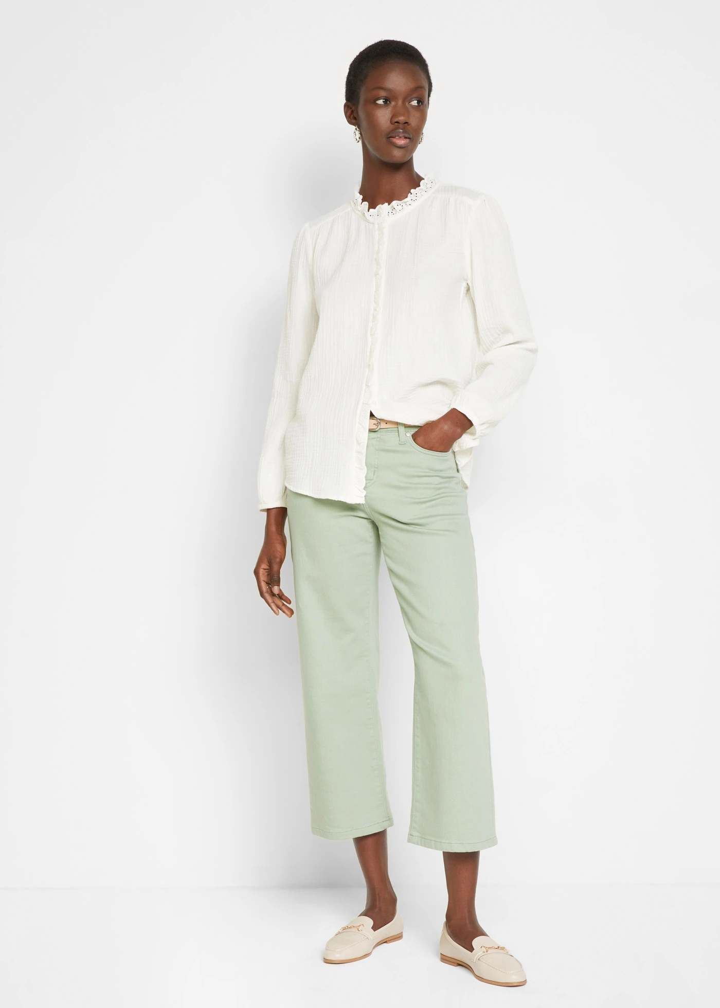 Mousseline blouse met kant • wolwit • bonprix online shop