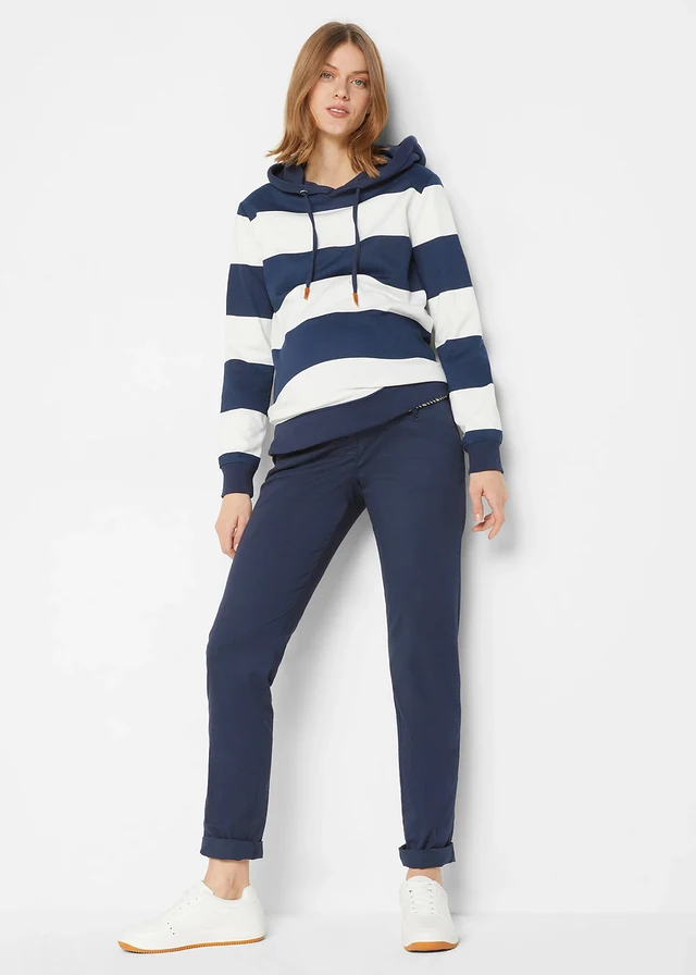 Hoodie van katoen, Kleur: donkerblauw/wolwit gestreept