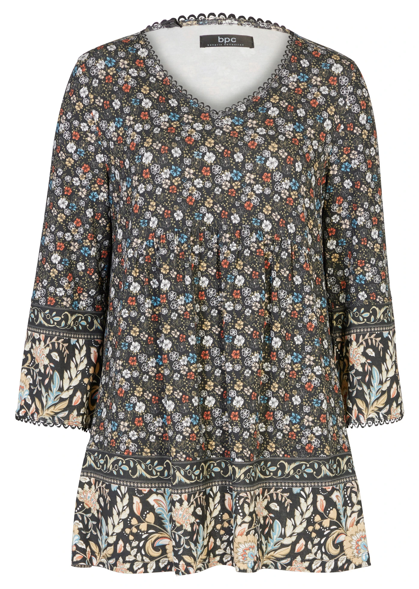 T-shirt long • noir floral • Boutique bonprix