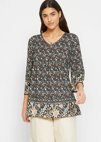 Tričková tunika z udržitelné viskózy, barva: černá  alpská modrá skořicově červená bílá káva matně béžová světle olivová matně rákosová                přírodní bílá s květy