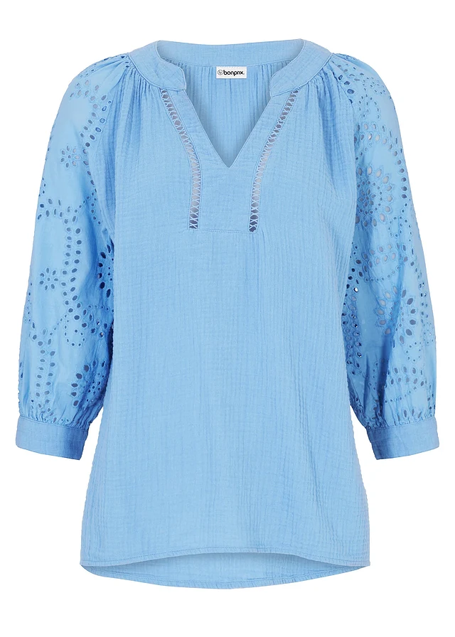 Tuniek van luchtige mousseline, Kleur: middenblauw