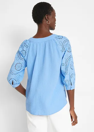 Tuniek van luchtige mousseline, Kleur: middenblauw