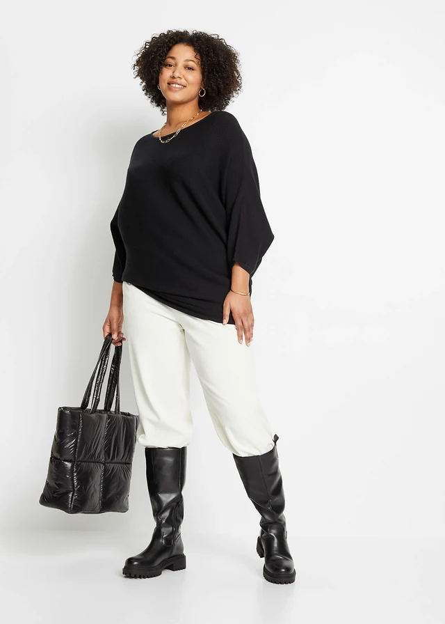 Geribde oversized trui van viscosemix, Kleur: zwart