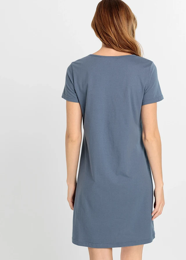 Chemise de nuit courte 100% coton, Couleur: bleu fumé imprimé