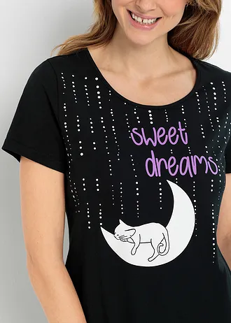 Chemise de nuit courte 100% coton • noir • Boutique bonprix