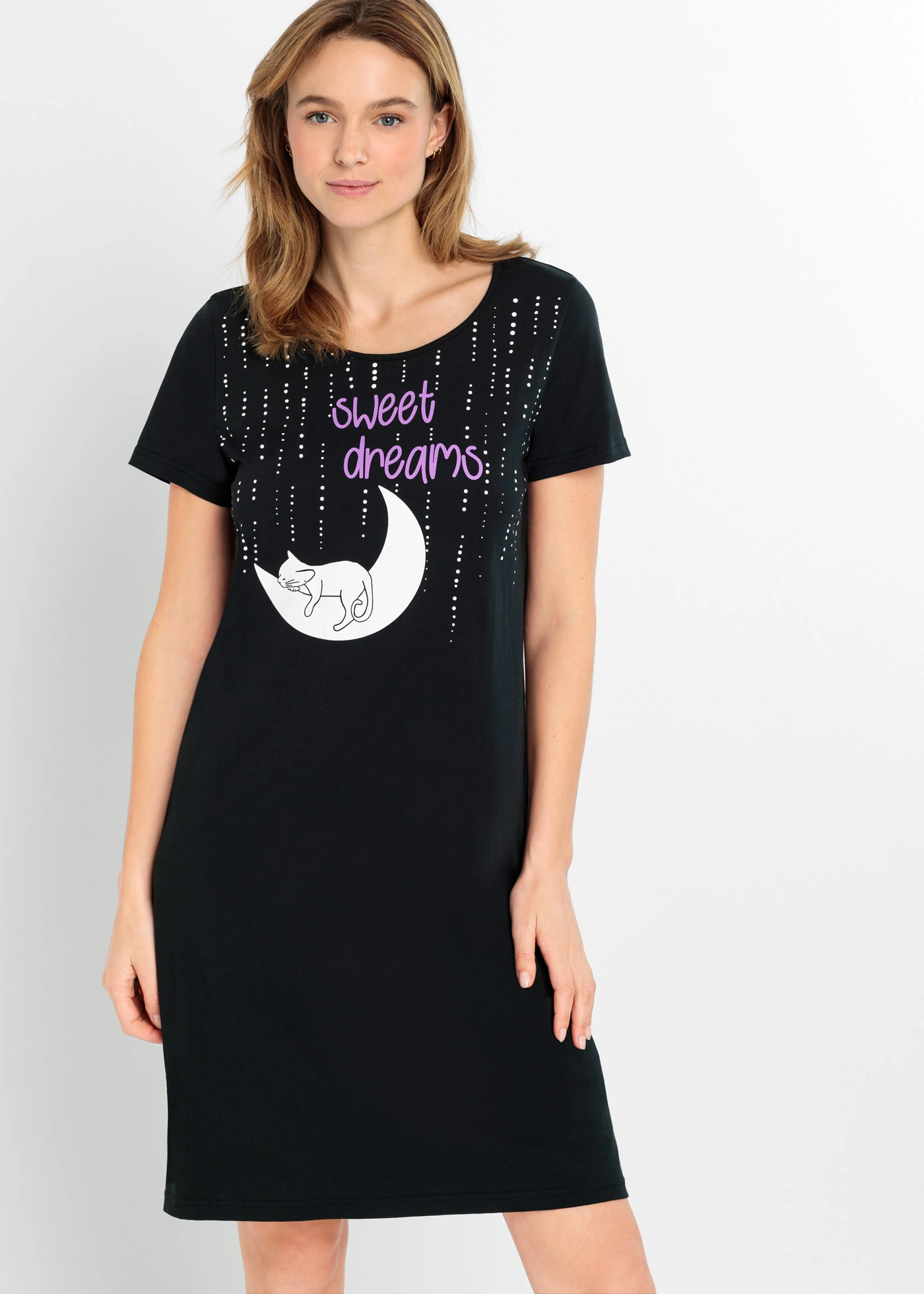 Chemise de nuit courte 100% coton • noir • Boutique bonprix