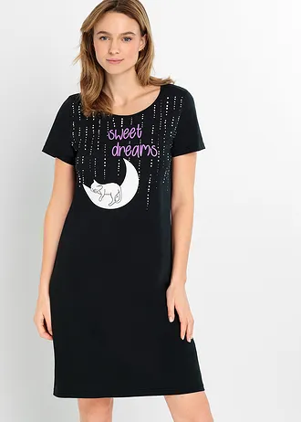 Chemise de nuit courte 100% coton • noir • Boutique bonprix