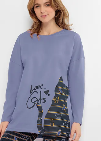 Pyjama met legging • donkerblauw-lichtlavendel gedessineerd • bonprix online shop