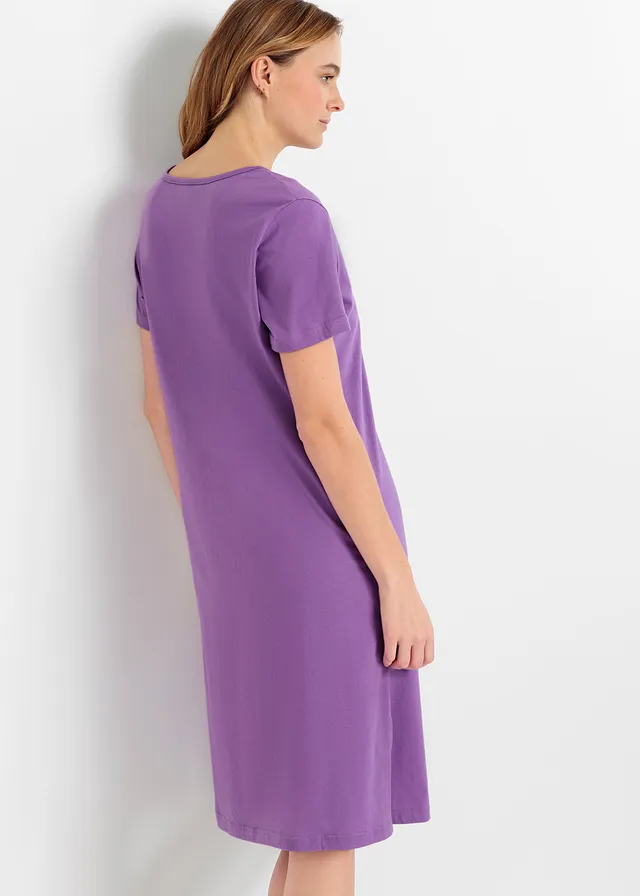 Lot de 2 chemises de nuit courtes 100% coton, Couleur: mauve profond + myrtille