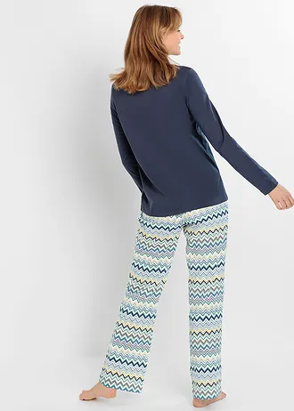 Pyjama (2-dlg. set), Kleur: nachtblauw-wolwit-rooksalie-curry-mat blauw